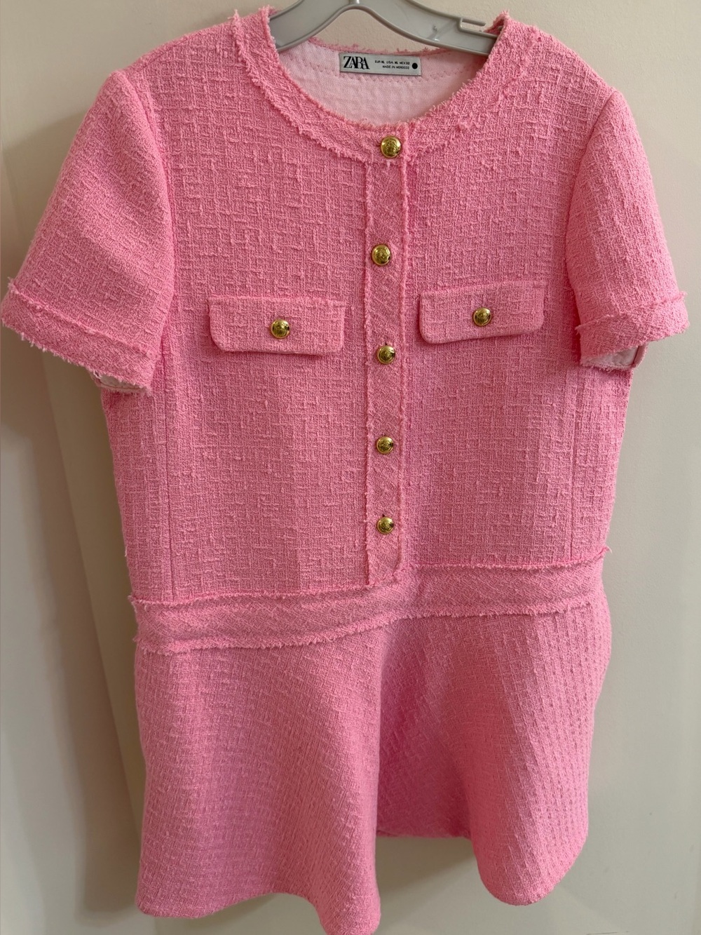Zara Pink Tweed Short-Sleeve Mini Dress, size xl - Picture 5 of 7